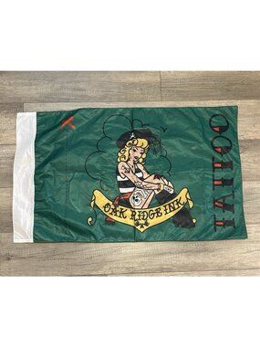 Oak Ridge Ink Tattoo Shop Flag Banner Pinup Girl Wall Decor 39x24 Green Man Cave